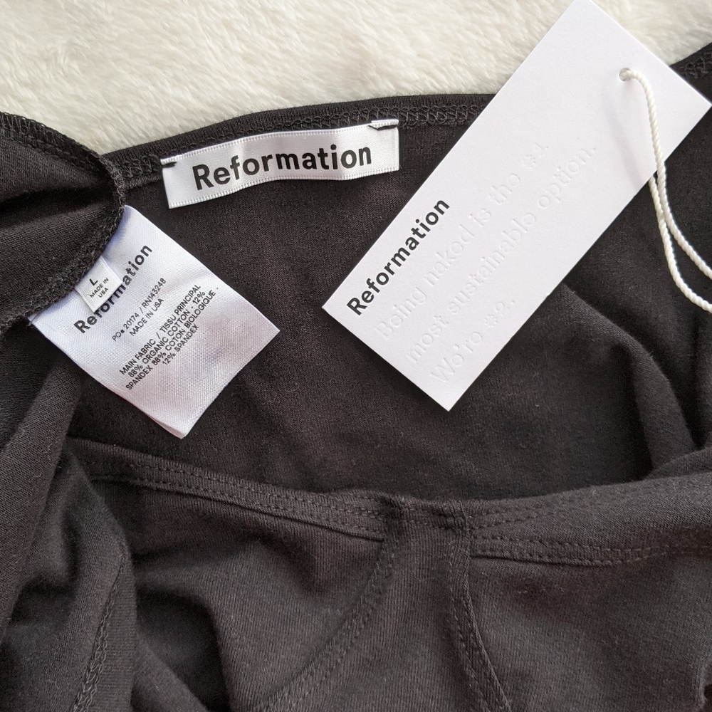 Reformation Dress Braun Bodycon Fitted Scoop Neck Sleeveless Midi Black L NWT - Picture 13 of 13